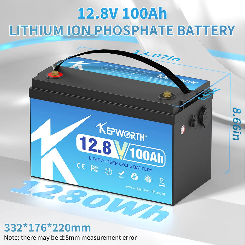 Batterie LiFePO4 KEPWORTH 12 V 100 Ah avec BMS, 6 000 cycles,