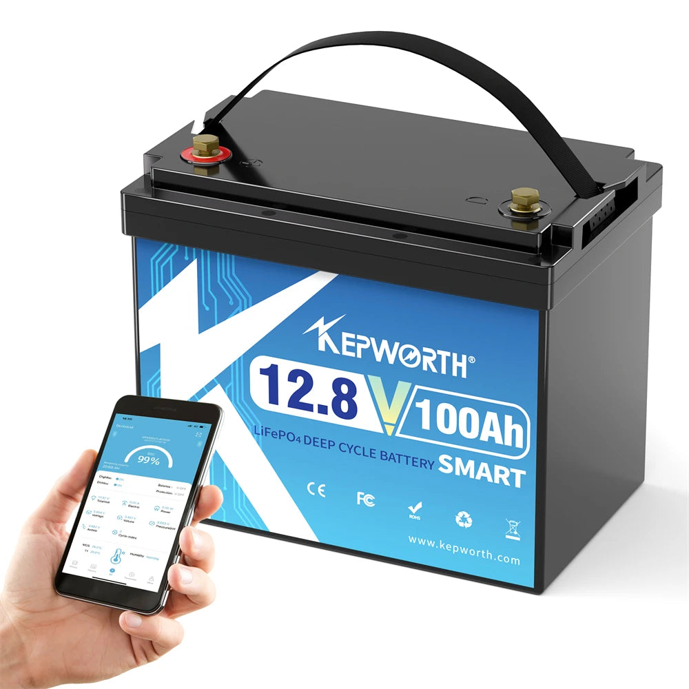 Batterie LiFePO4 KEPWORTH 12 V 100 Ah avec BMS, 6 000 cycles,