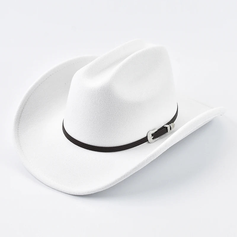 Chapeau de cowboy western en cuir, style vintage, à larges bords,