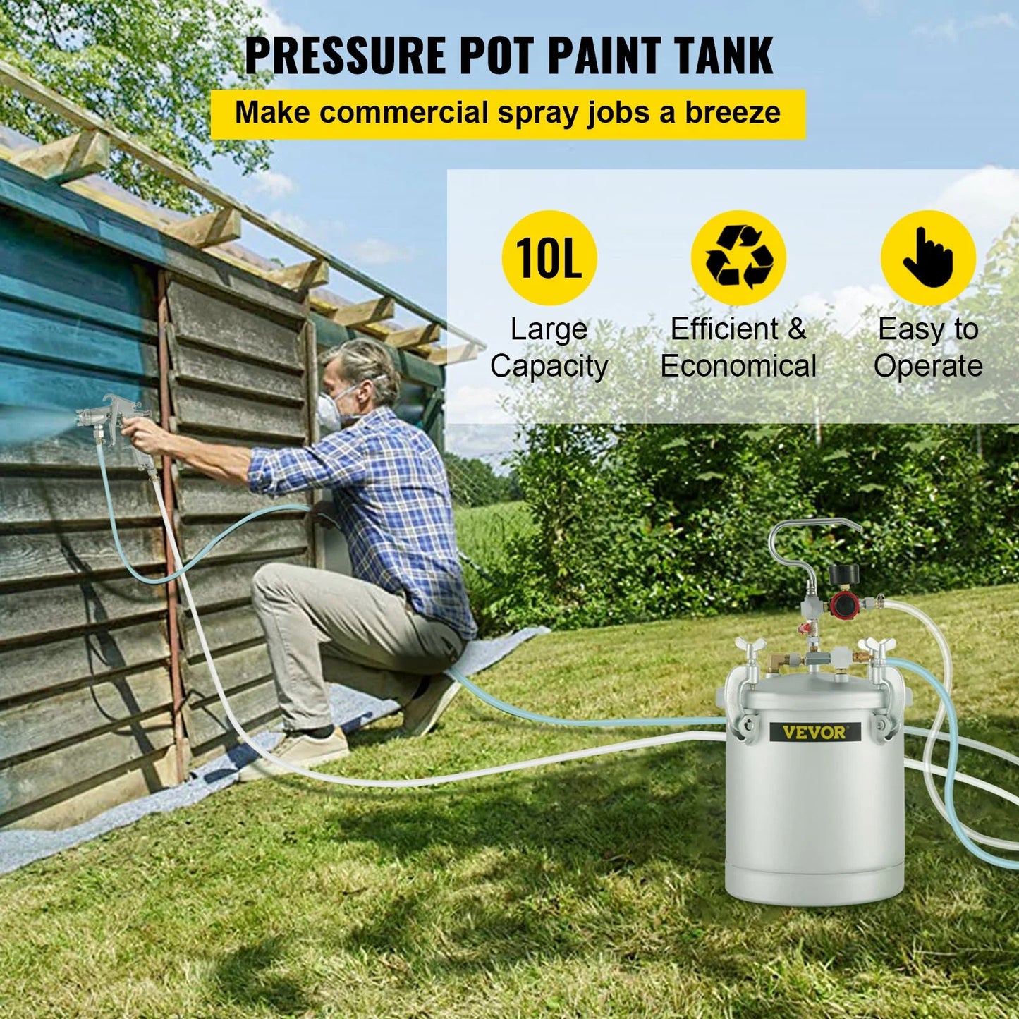 Pot peinture haute pression 10L 15L réservoir pulvérisation pistolet pulvérisation tuyau revêtement pulvérisation