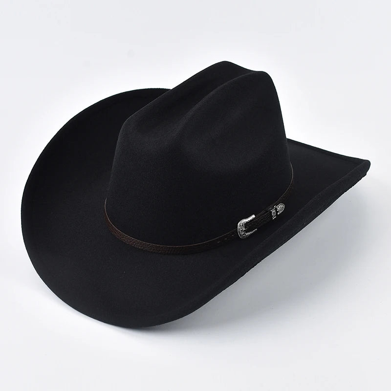 Chapeau de cowboy western en cuir, style vintage, à larges bords,