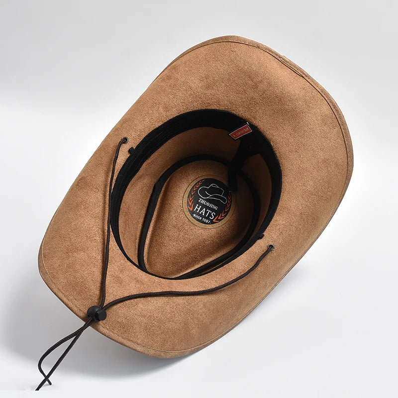 Chapeau 100 % cuir pour homme, casquette de jazz à large bord,