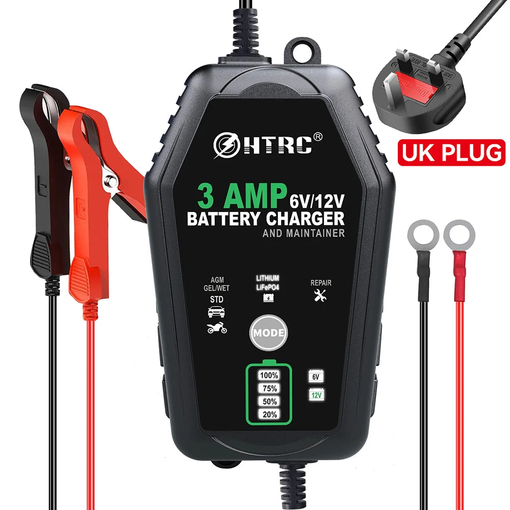 Chargeur de batterie de voiture HTRC 6 V 12 V 3 A, intelligent, entièrement automatique,