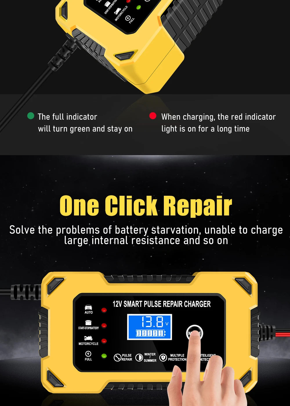 Chargeur de batterie de voiture, 12 V 6 A, intelligent et automatique,