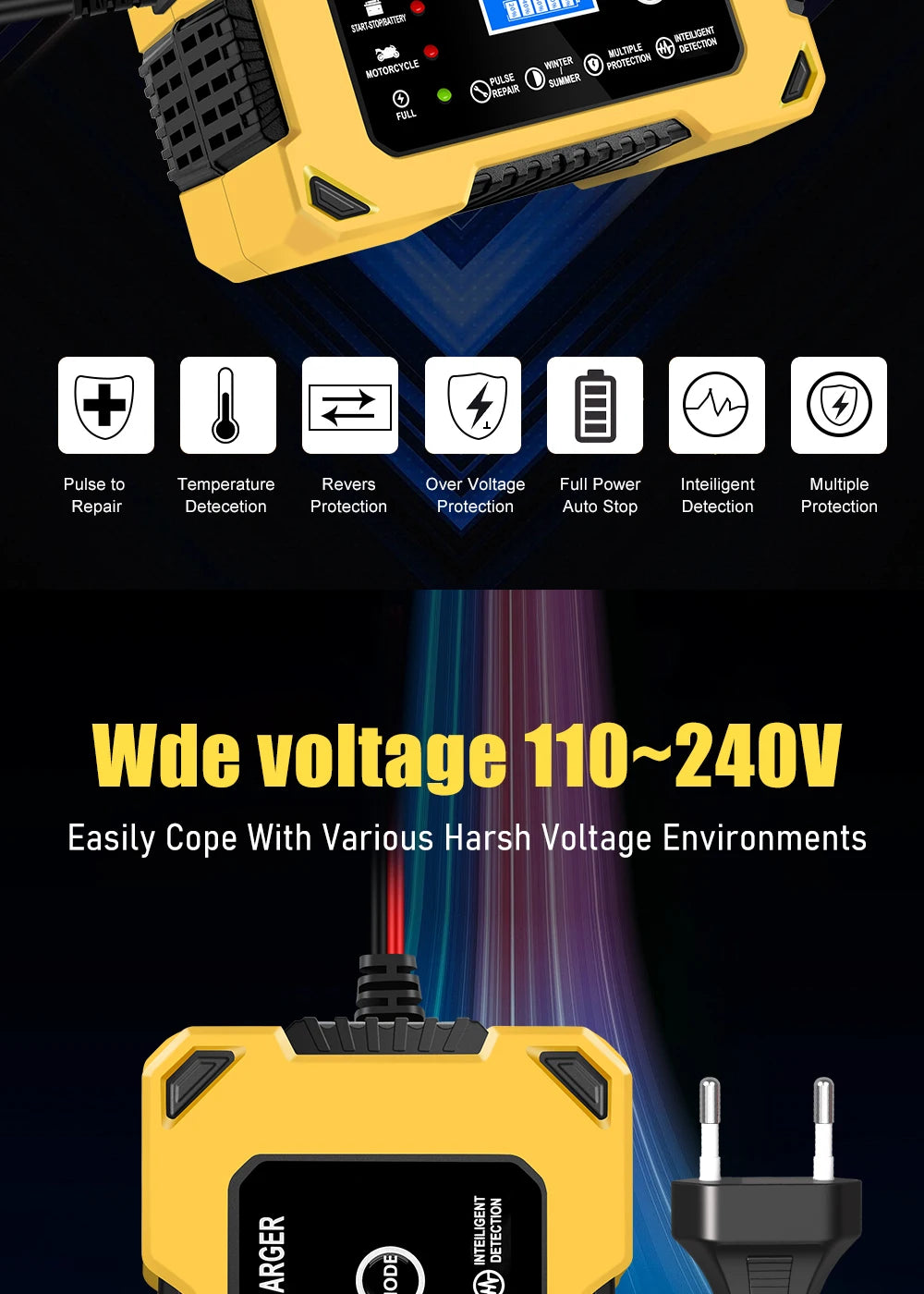 Chargeur de batterie de voiture, 12 V 6 A, intelligent et automatique,