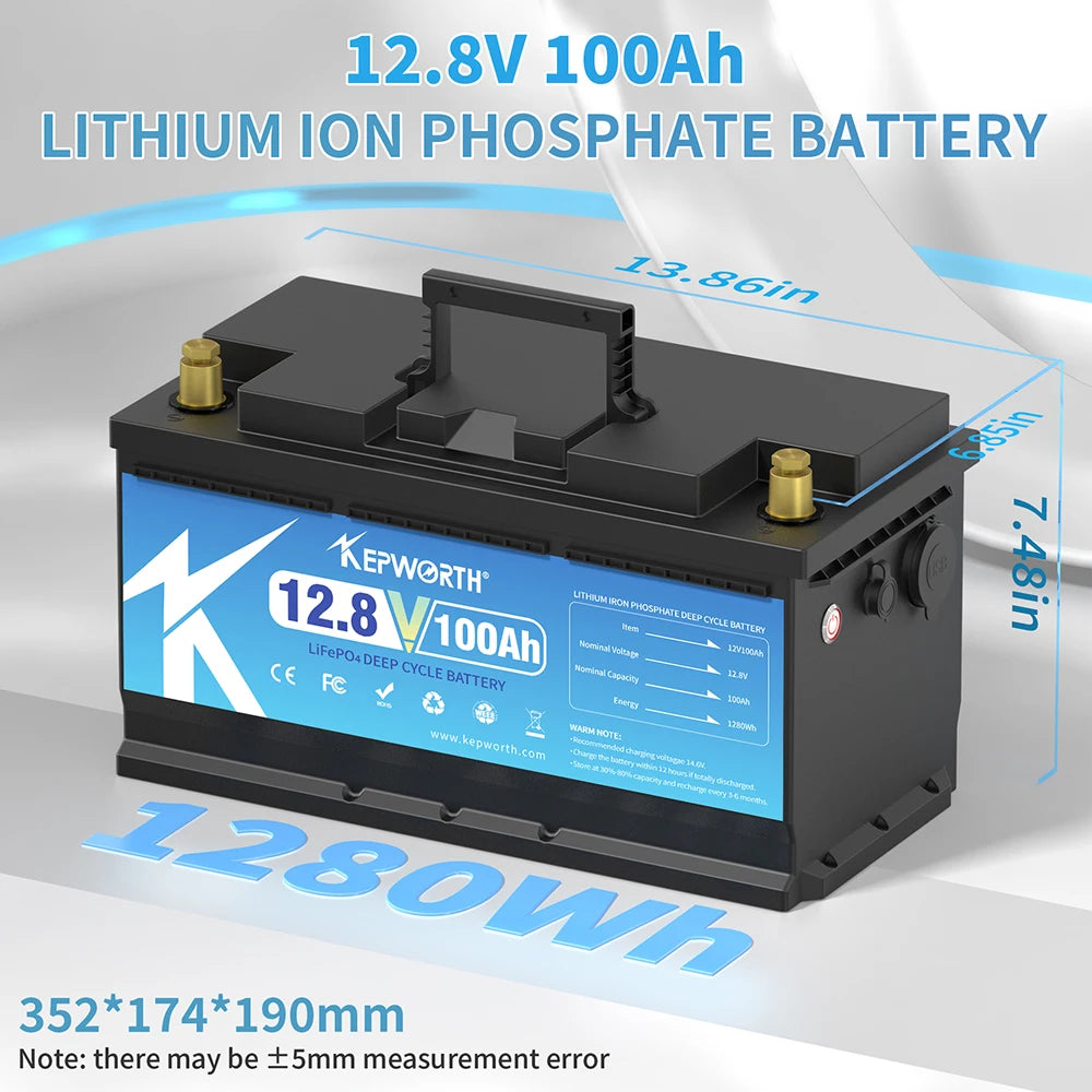 Batterie LiFePO4 KEPWORTH 12 V 100 Ah avec BMS, 6 000 cycles,