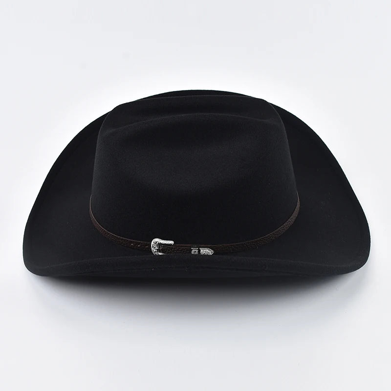 Chapeau de cowboy western en cuir, style vintage, à larges bords,