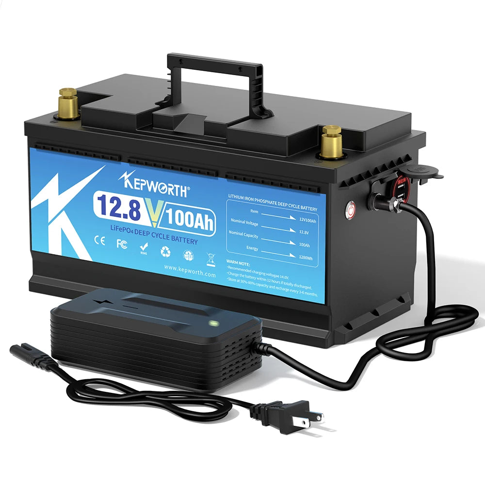 Batterie LiFePO4 KEPWORTH 12 V 100 Ah avec BMS, 6 000 cycles,