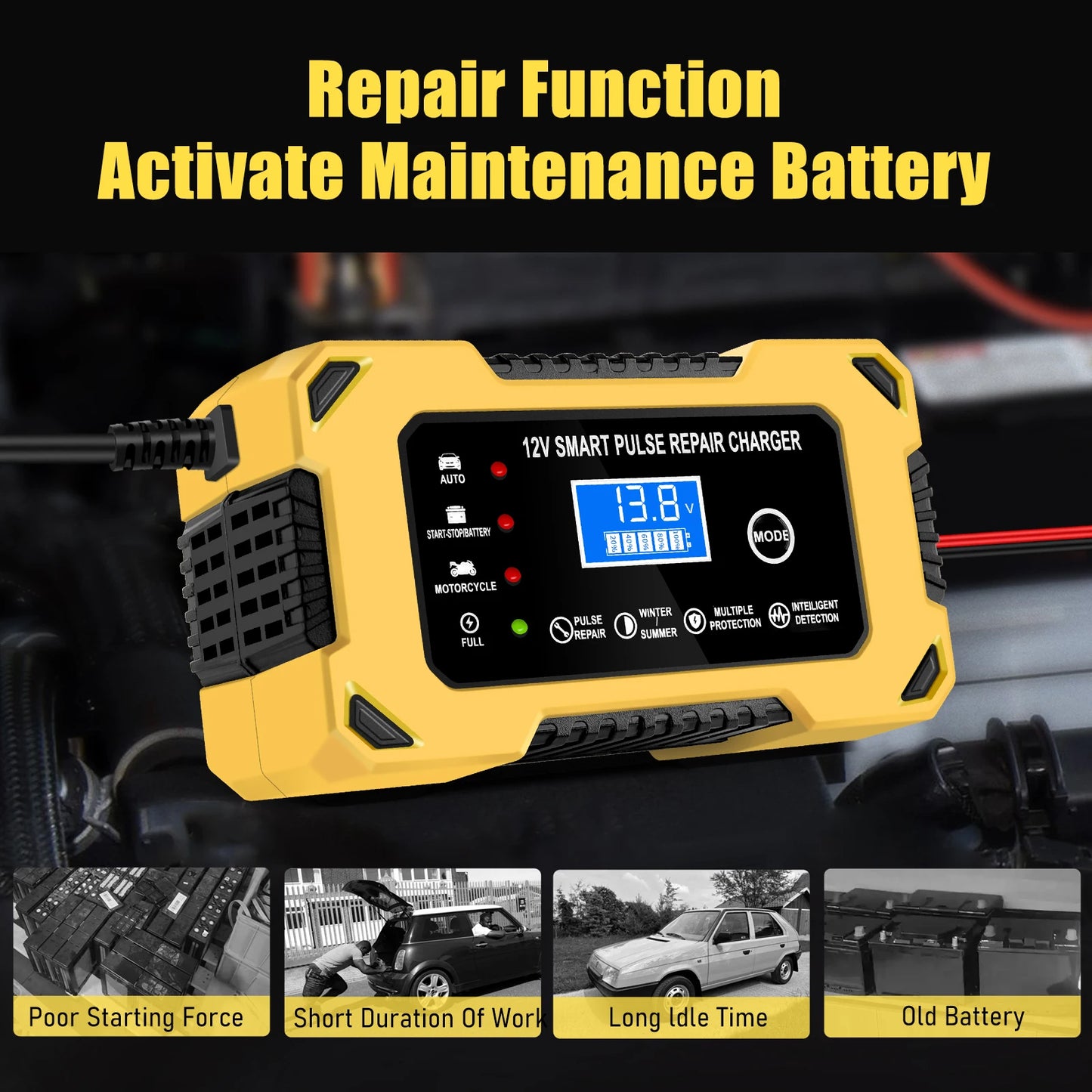 Chargeur de batterie de voiture, 12 V 6 A, intelligent et automatique,