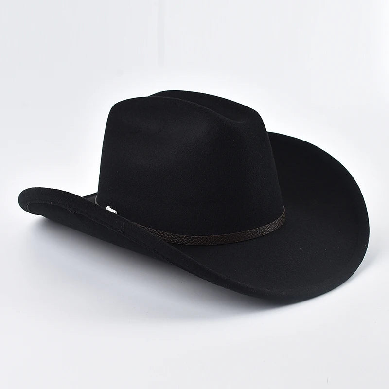 Chapeau de cowboy western en cuir, style vintage, à larges bords,