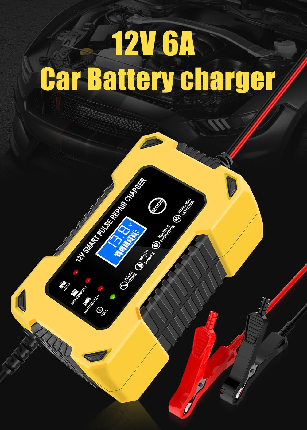 Chargeur de batterie de voiture, 12 V 6 A, intelligent et automatique,