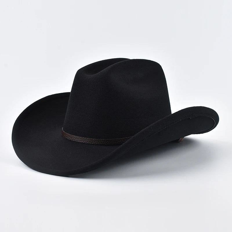 Chapeau de cowboy western en cuir, style vintage, à larges bords,