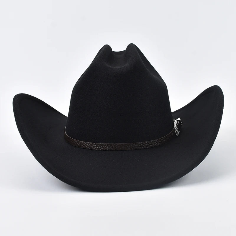 Chapeau de cowboy western en cuir, style vintage, à larges bords,
