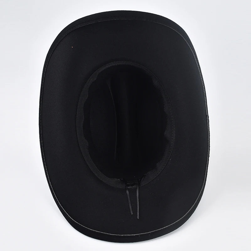 Chapeau de cowboy western en cuir, style vintage, à larges bords,