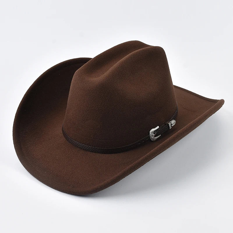 Chapeau de cowboy western en cuir, style vintage, à larges bords,