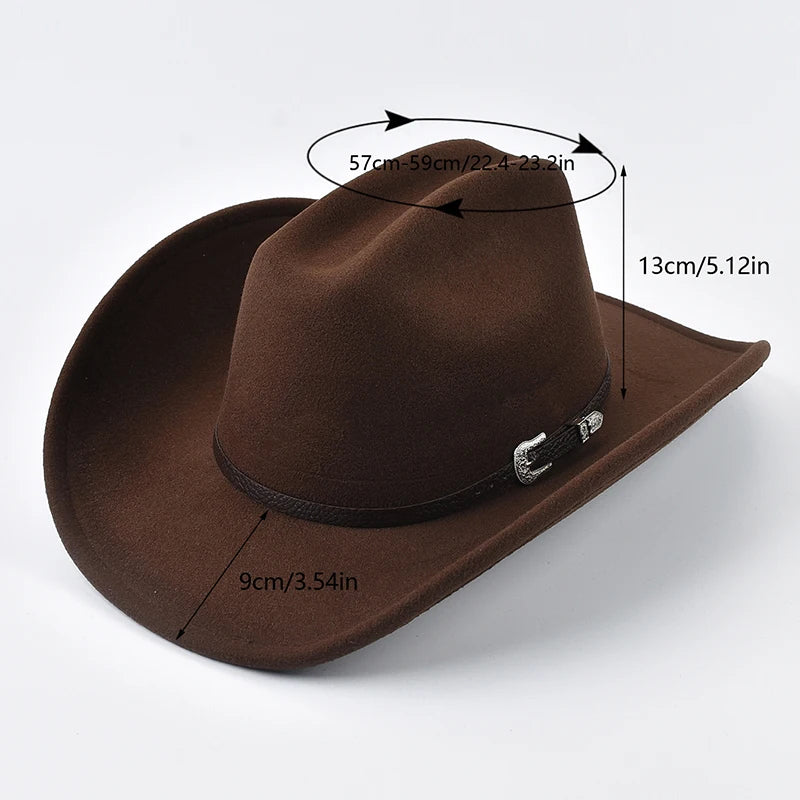 Chapeau de cowboy western en cuir, style vintage, à larges bords,