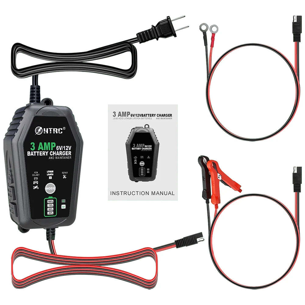 Chargeur de batterie de voiture HTRC 6 V 12 V 3 A, intelligent, entièrement automatique,