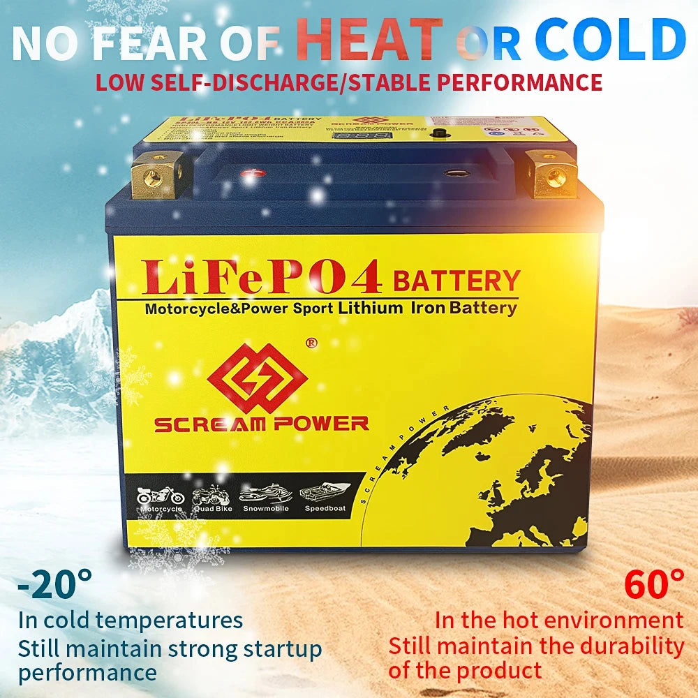 Batterie LiFePO4 14S 12V 8Ah pour démarrage de moto, CCA 480A, BMS intégré, lithium