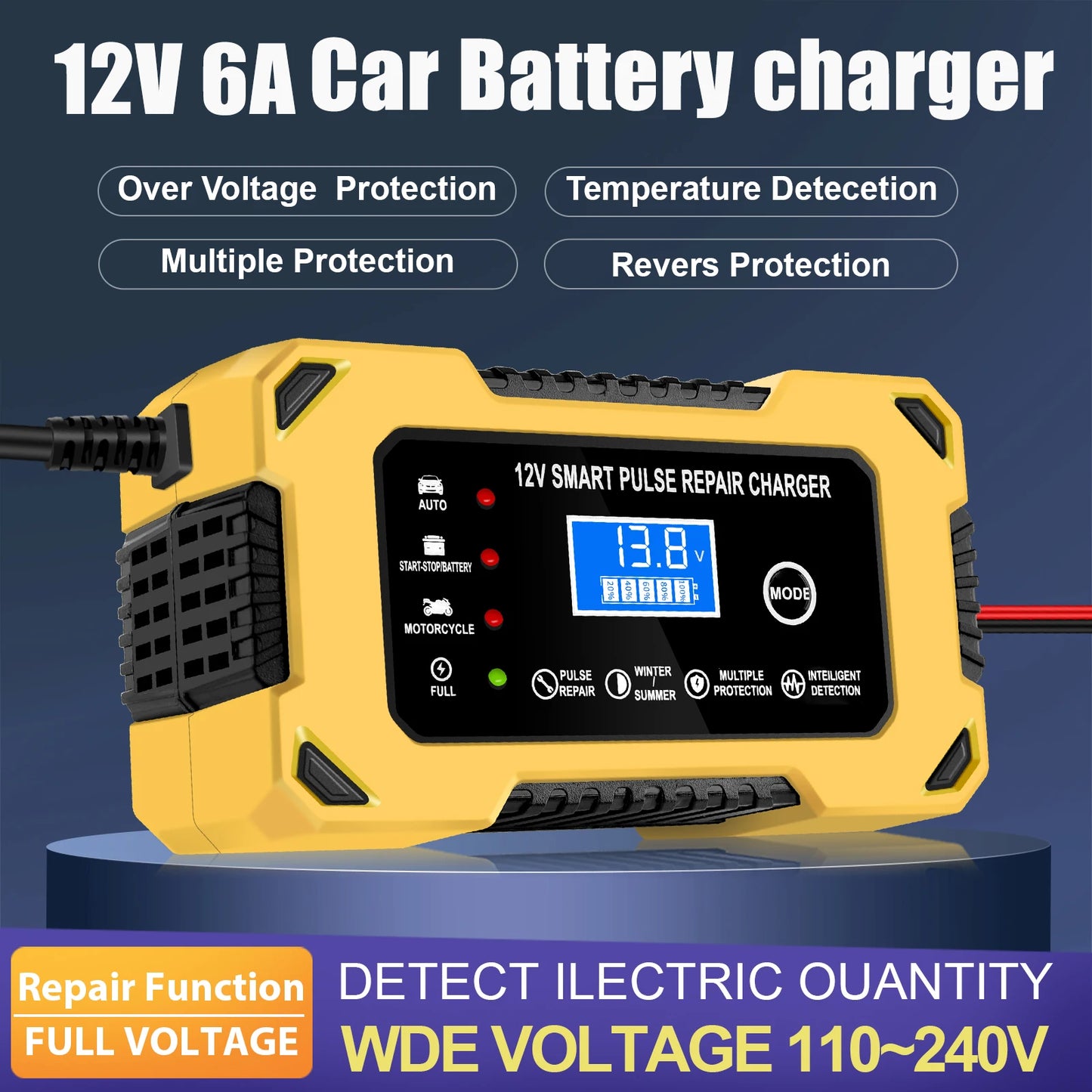 Chargeur de batterie de voiture, 12 V 6 A, intelligent et automatique,