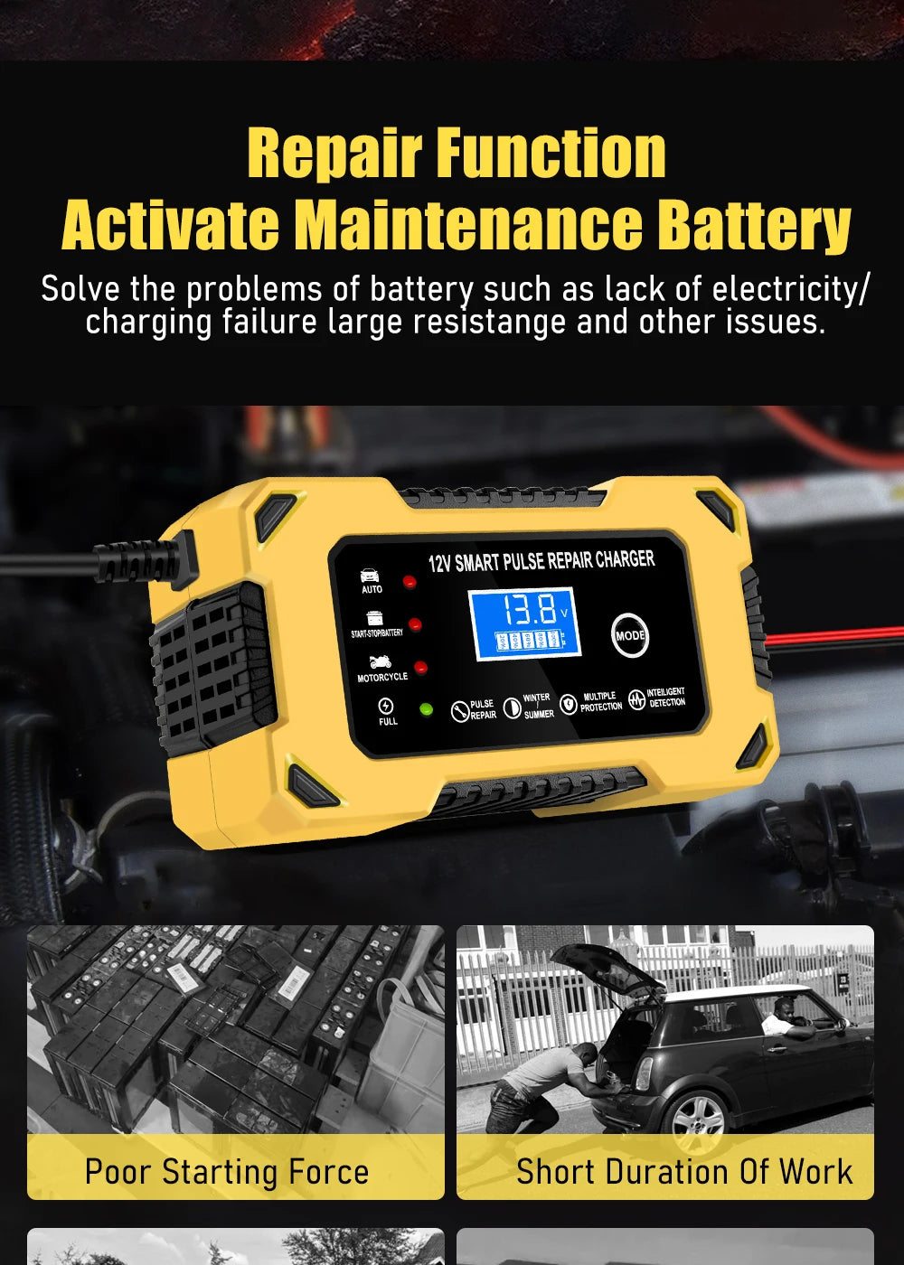 Chargeur de batterie de voiture, 12 V 6 A, intelligent et automatique,