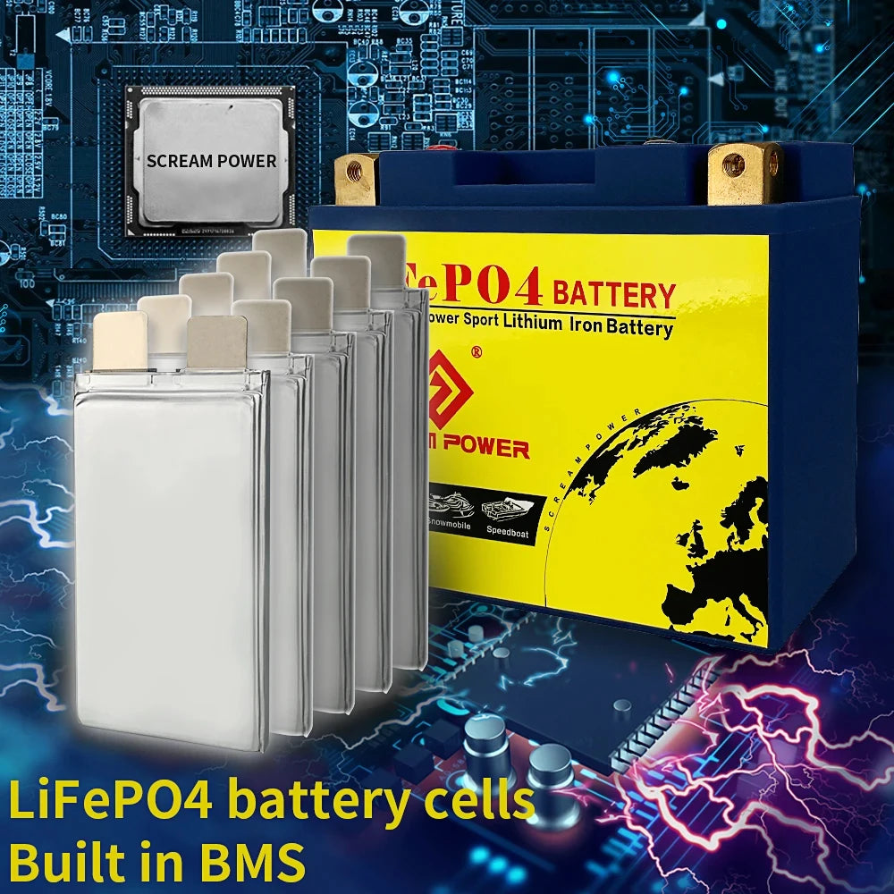Batterie LiFePO4 14S 12V 8Ah pour démarrage de moto, CCA 480A, BMS intégré, lithium