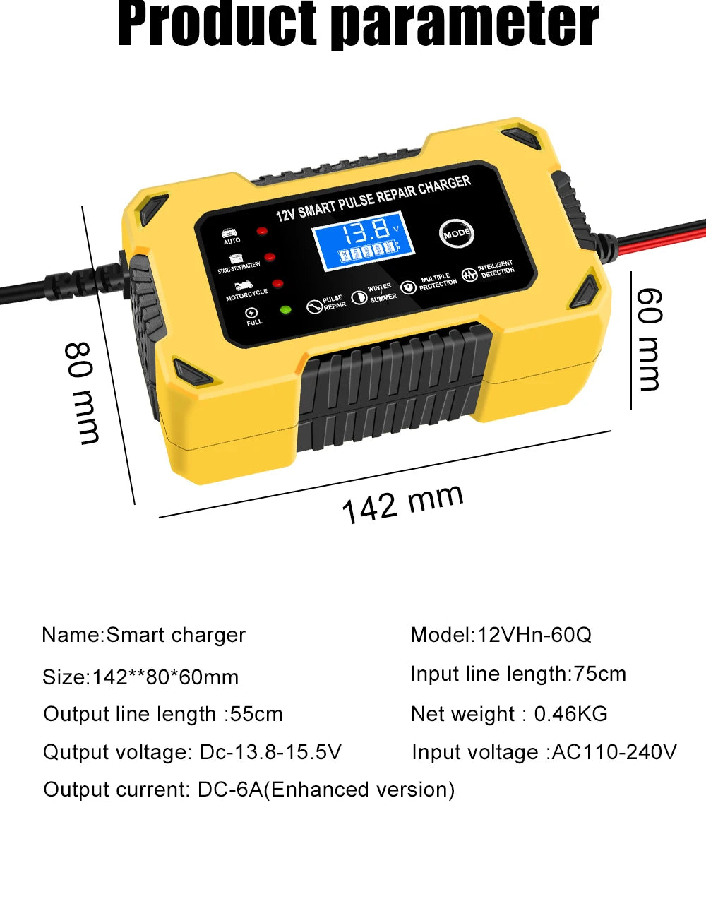Chargeur de batterie de voiture, 12 V 6 A, intelligent et automatique,