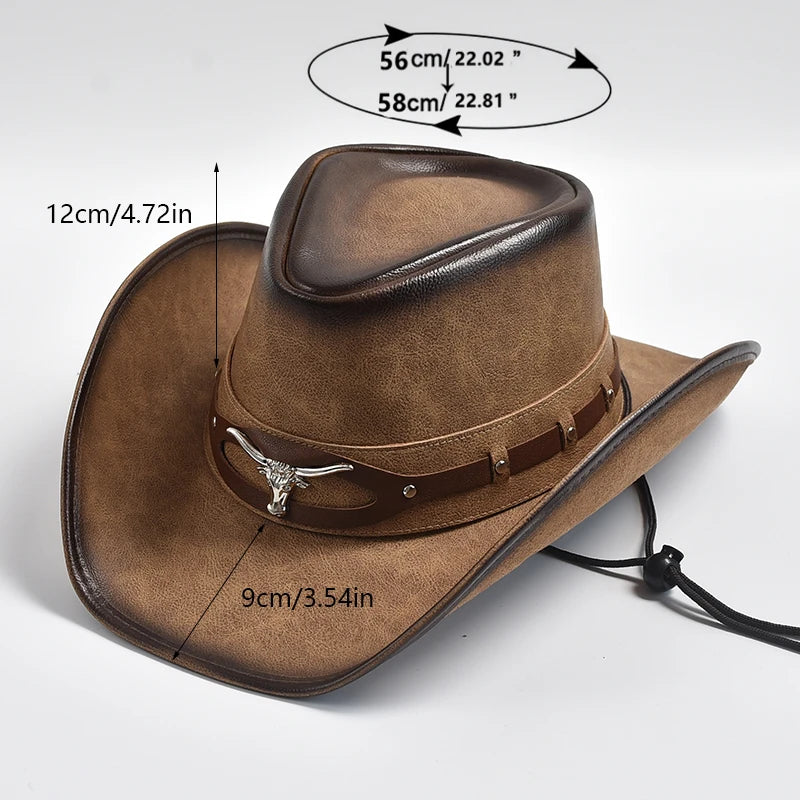 Chapeau 100 % cuir pour homme, casquette de jazz à large bord,