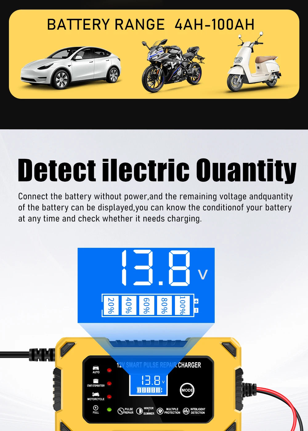 Chargeur de batterie de voiture, 12 V 6 A, intelligent et automatique,