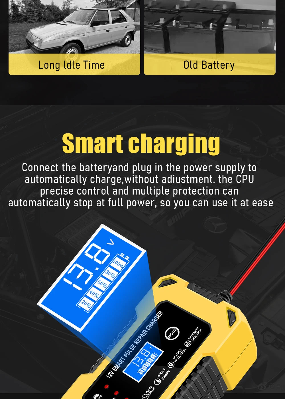 Chargeur de batterie de voiture, 12 V 6 A, intelligent et automatique,