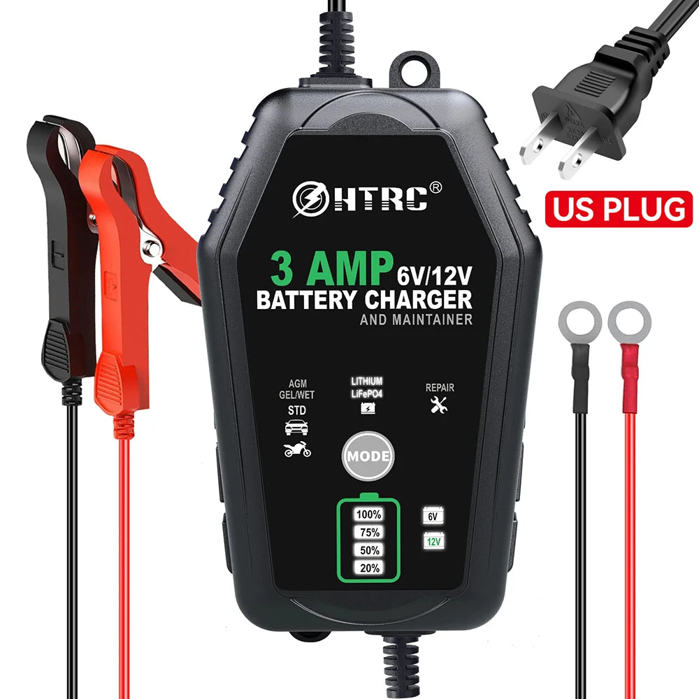 Chargeur de batterie de voiture HTRC 6 V 12 V 3 A, intelligent, entièrement automatique,