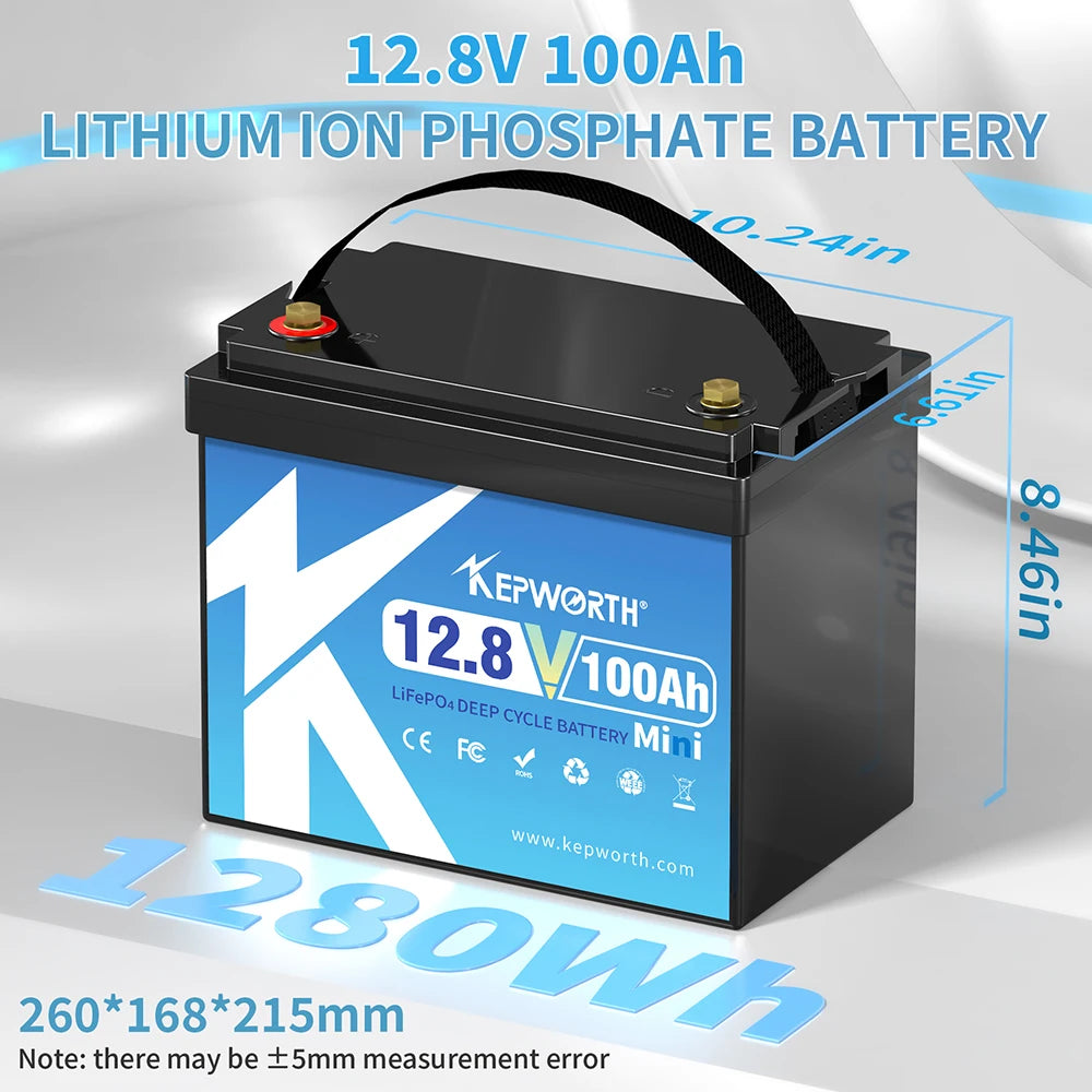 Batterie LiFePO4 KEPWORTH 12 V 100 Ah avec BMS, 6 000 cycles,