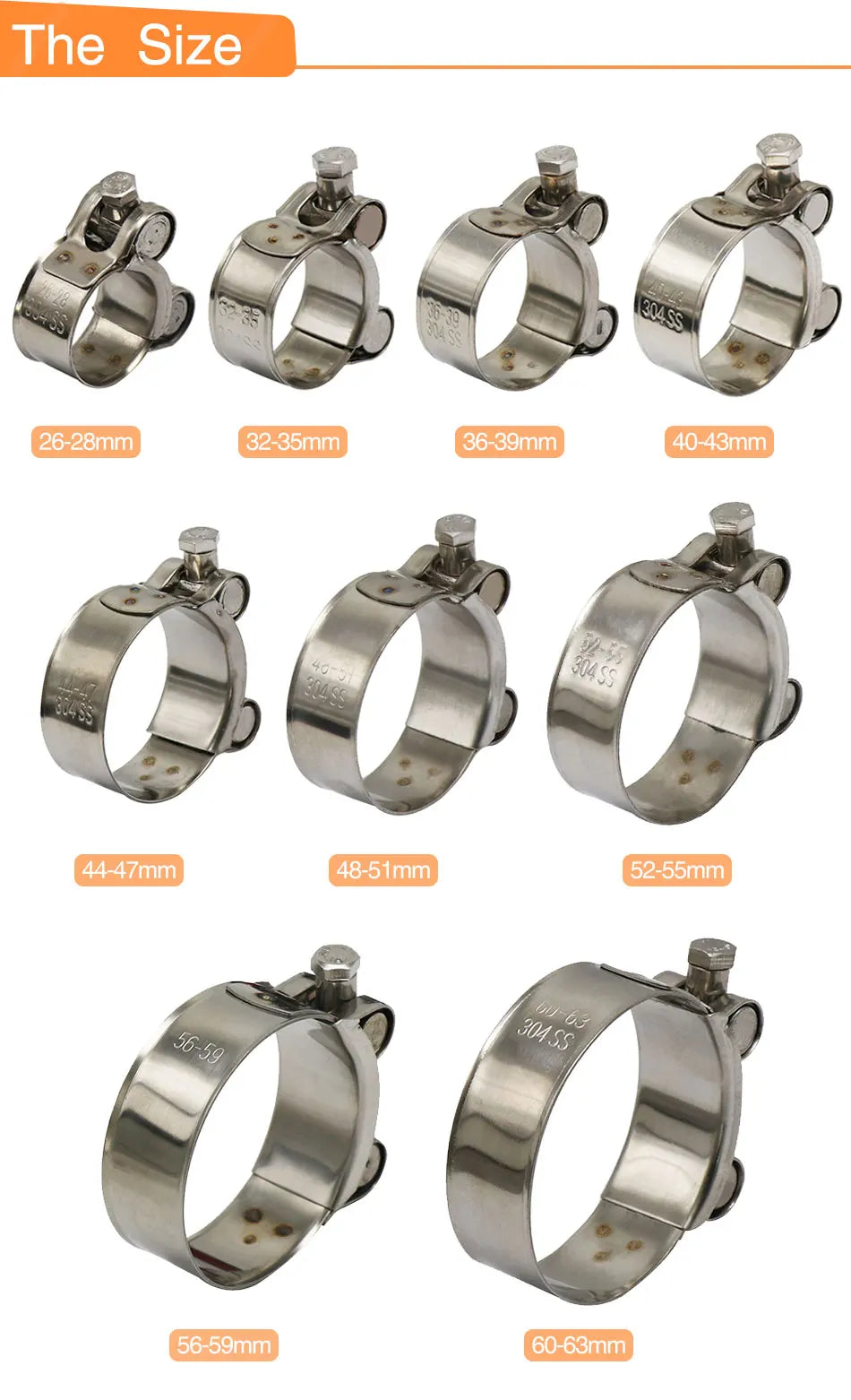 Collier serrage 28 35 39 43 47 51 55 59 63mm acier inoxydable d’échappement adapté silencieux moto