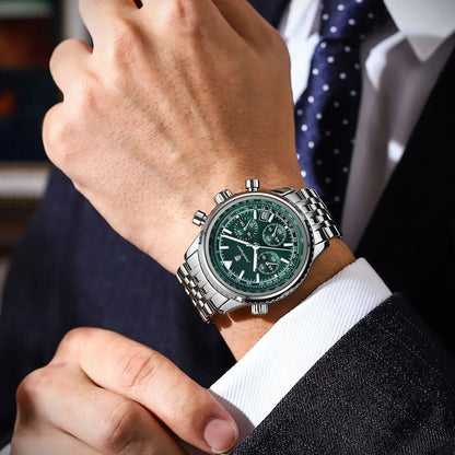 Montre luxe homme chronographe lumineuse étanche quartz acier inoxydable homme