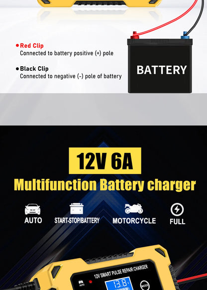 Chargeur de batterie de voiture, 12 V 6 A, intelligent et automatique,