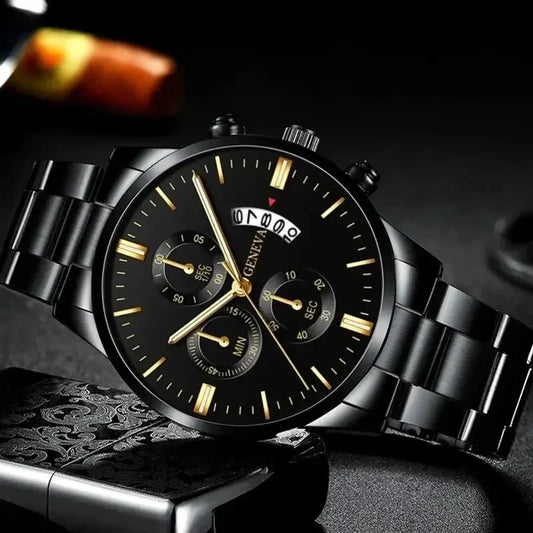 Montre à quartz acier inoxydable homme accessoire luxe calendrier idéal affaires