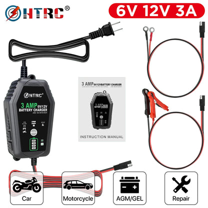 Chargeur de batterie de voiture HTRC 6 V 12 V 3 A, intelligent, entièrement automatique,