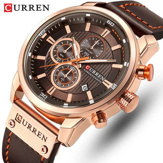 Montres sport cuir montre-bracelet à quartz militaire hommes chronographe horloge.