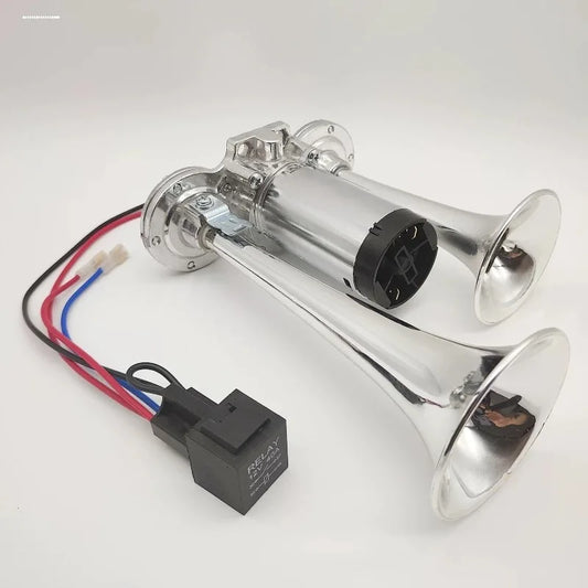 Klaxon 12V Métal Double Tubes Air Klaxon Voiture Camion Train Moto Rv Bateau