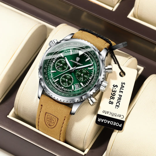 Montre Homme Luxe Quartz Étanche Lumineux Date Chronographe Bracelet Cuir.