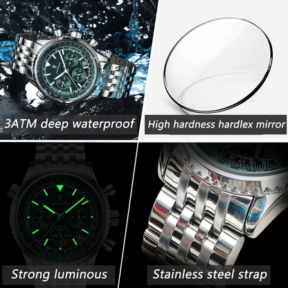 Montre luxe homme chronographe lumineuse étanche quartz acier inoxydable homme