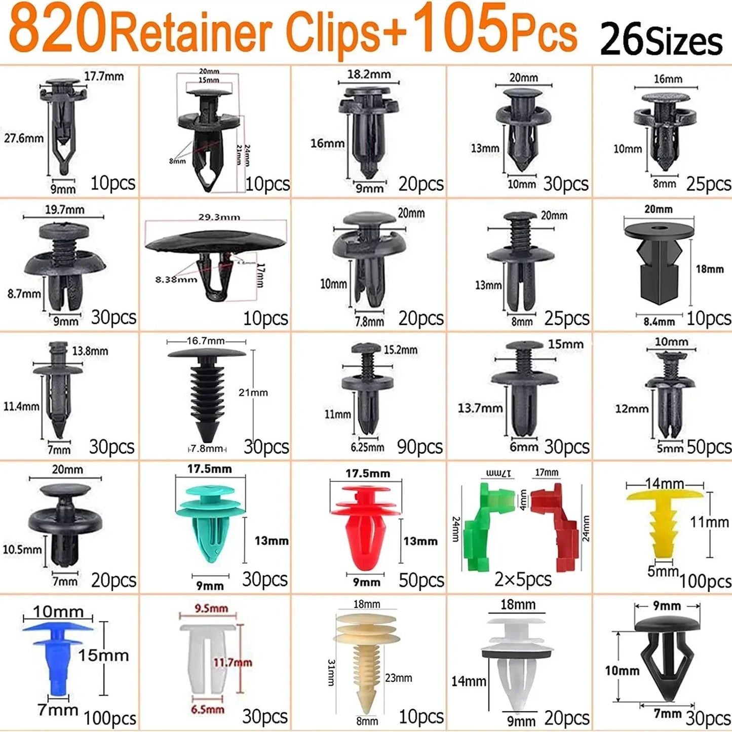 Kit clips fixation 800 pièces-100 pièces,