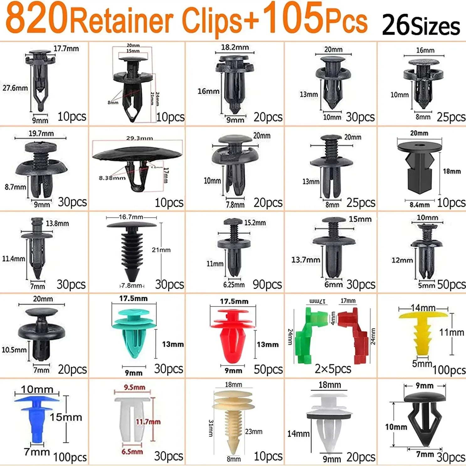 Kit clips fixation 800 pièces-100 pièces,
