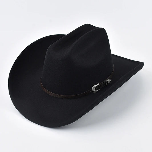 Chapeau de cowboy western en cuir, style vintage, à larges bords,