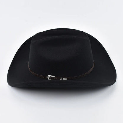 Chapeau de cowboy western en cuir, style vintage, à larges bords,