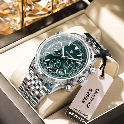 Montre luxe homme chronographe lumineuse étanche quartz acier inoxydable homme