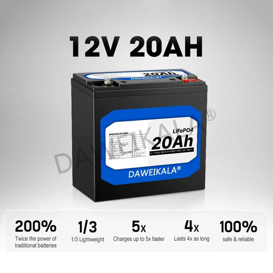 Batterie LiFePo4 12 V 20 Ah, lithium , rechargeable, 12 V 24 V, pour moto.