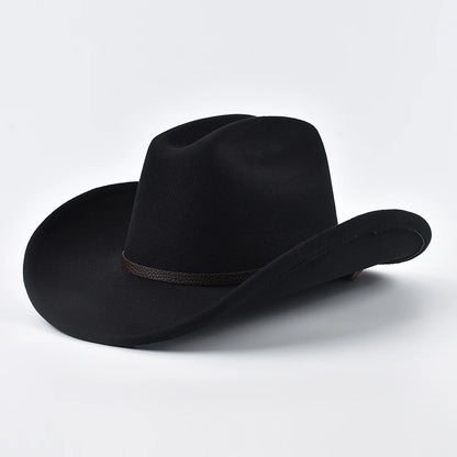 Chapeau de cowboy western en cuir, style vintage, à larges bords,