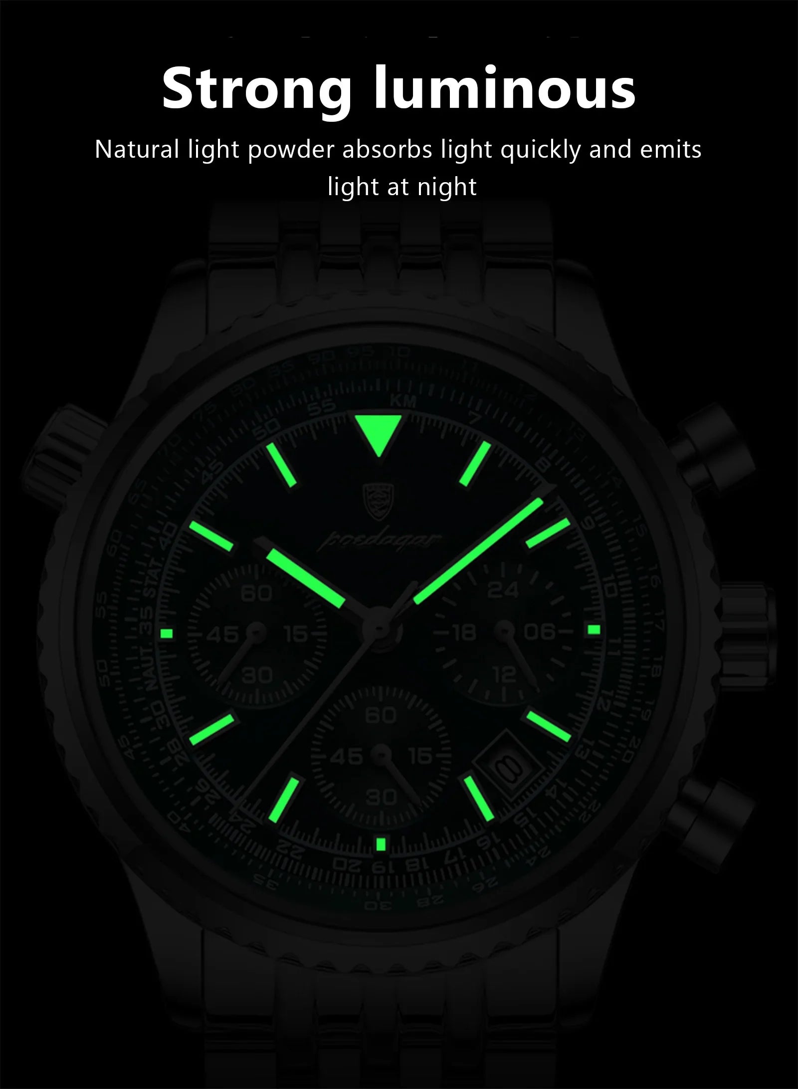 Montre luxe homme chronographe lumineuse étanche quartz acier inoxydable homme