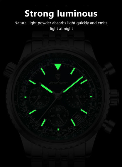 Montre luxe homme chronographe lumineuse étanche quartz acier inoxydable homme