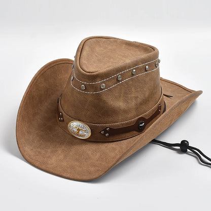 Chapeau  100 % cuir pour homme, casquette de jazz à large bord,